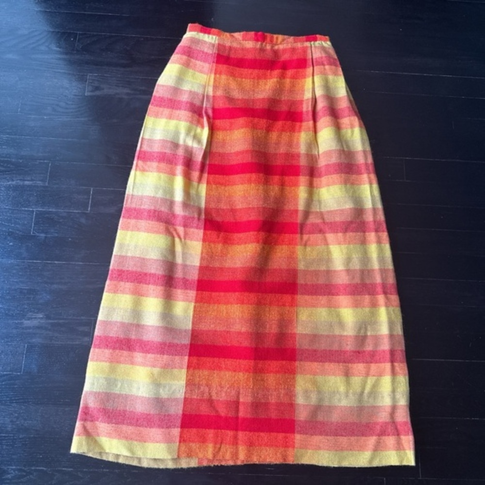 Vintage 1970s  wool Striped Red and Yellow Women's Skirt